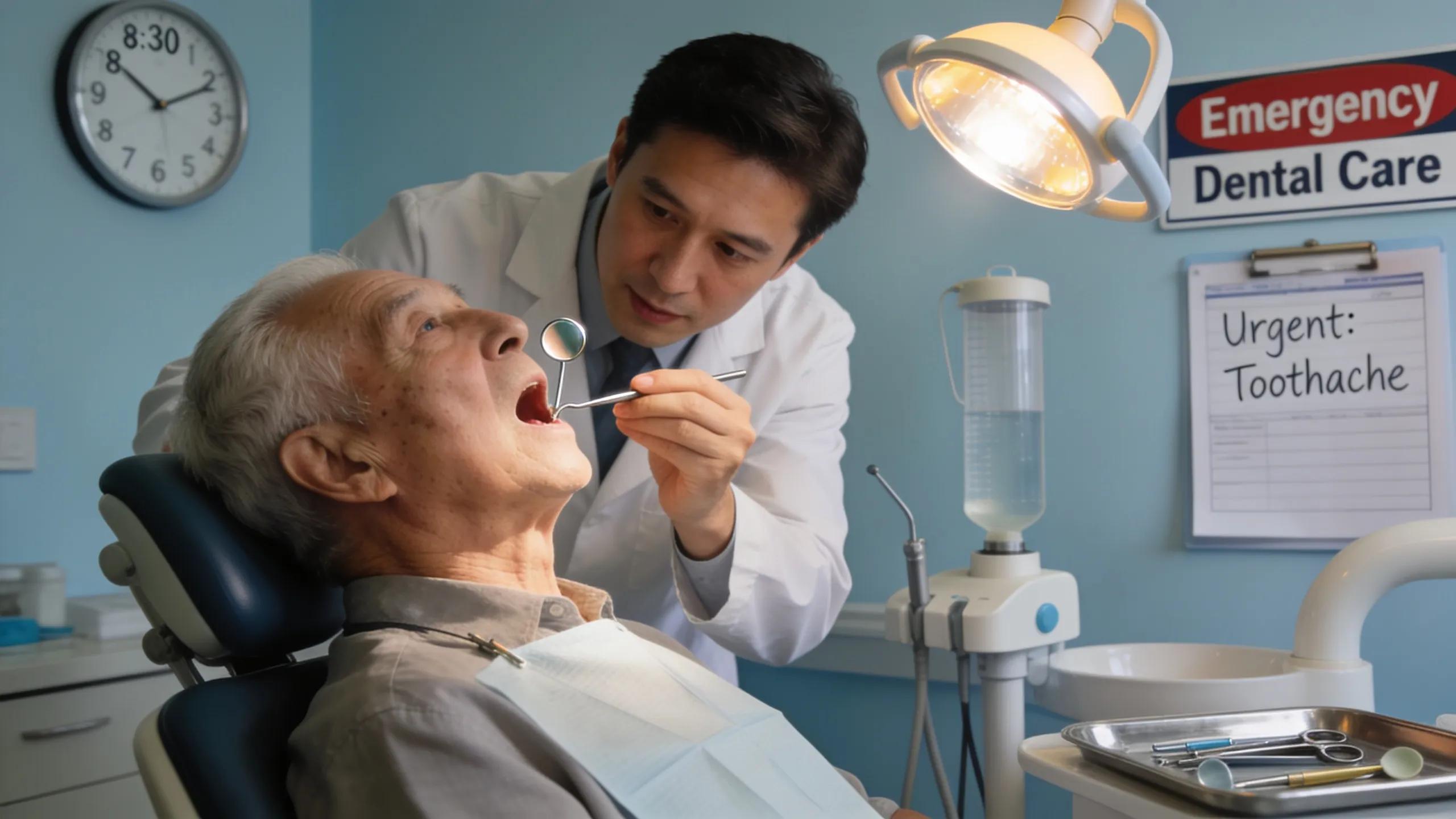 Elderly patient receiving emergency dental care, highlighting the urgency and importance of timely services