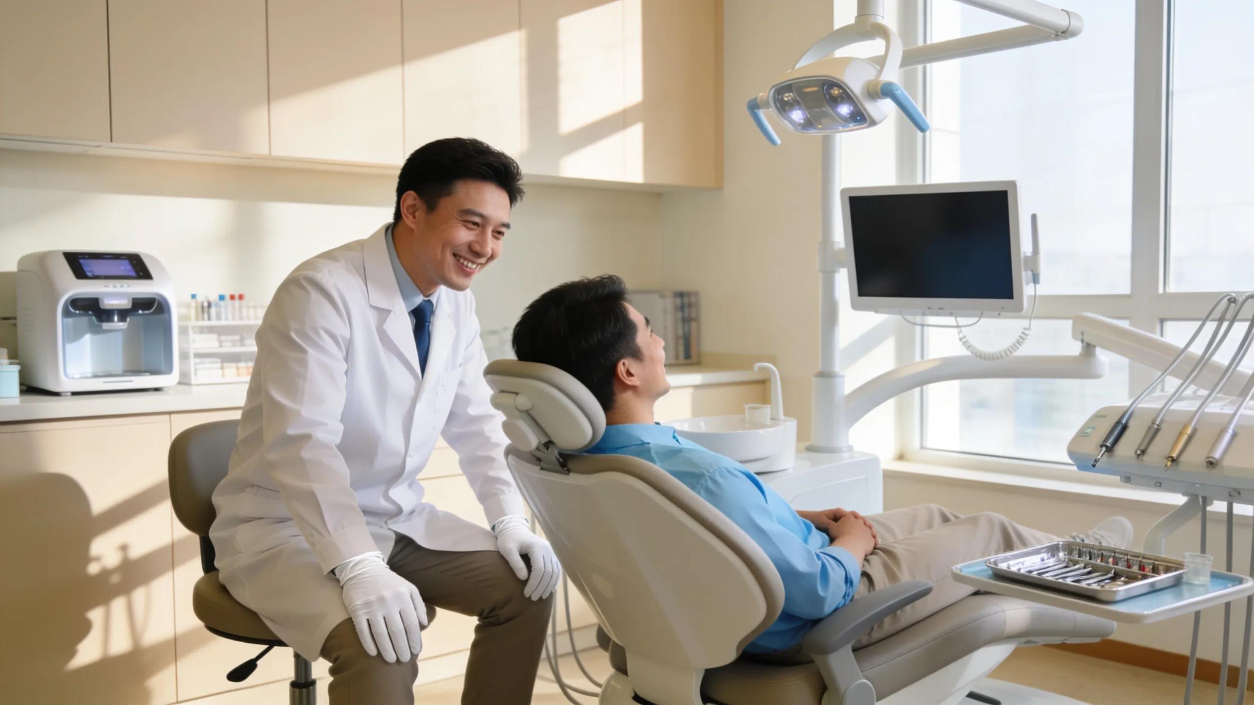 Inviting dental office with a friendly dentist and patient showcasing expert teeth doctor services