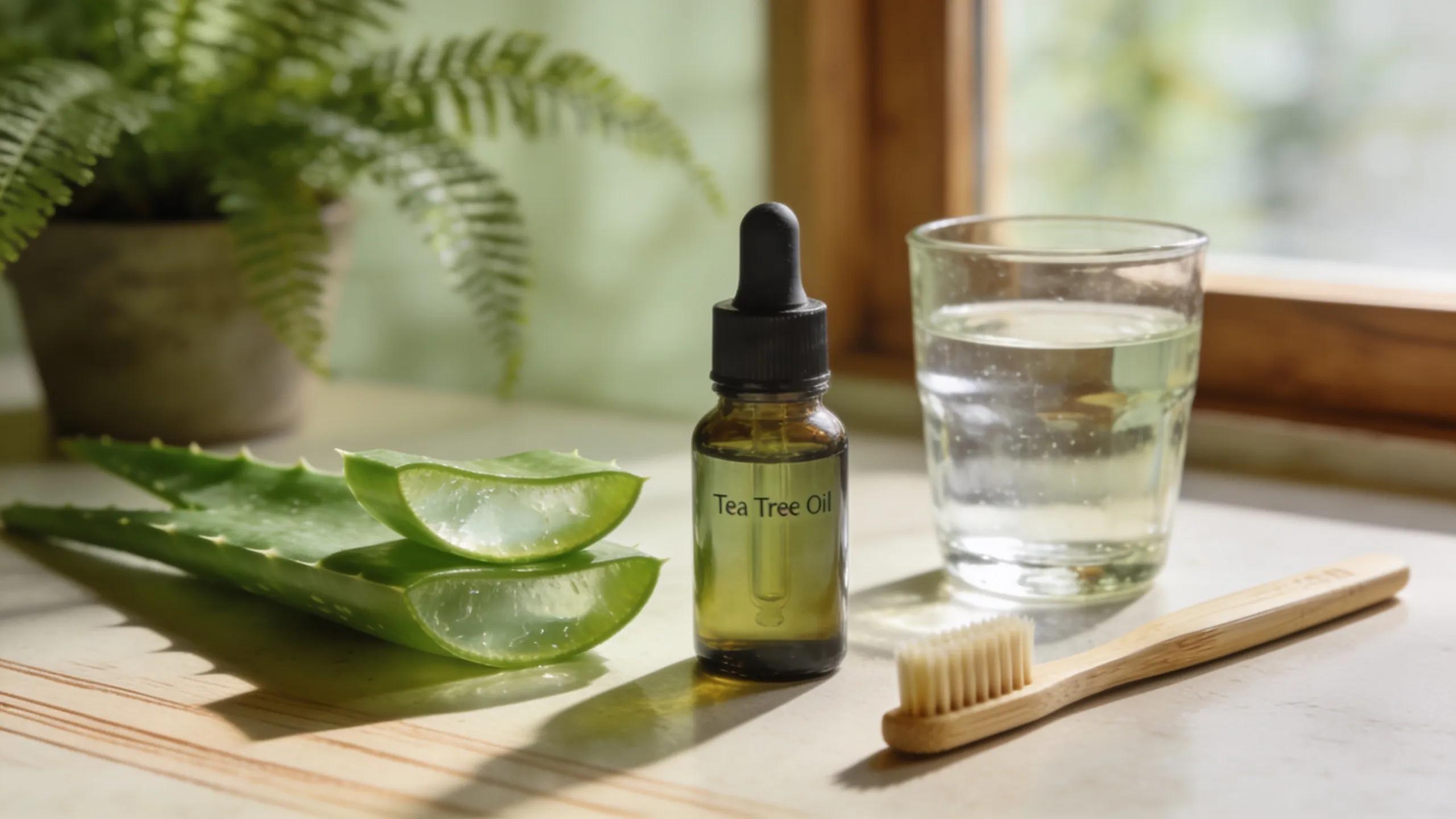 Natural ingredients like aloe vera and tea tree oil for addressing gum inflammation and health