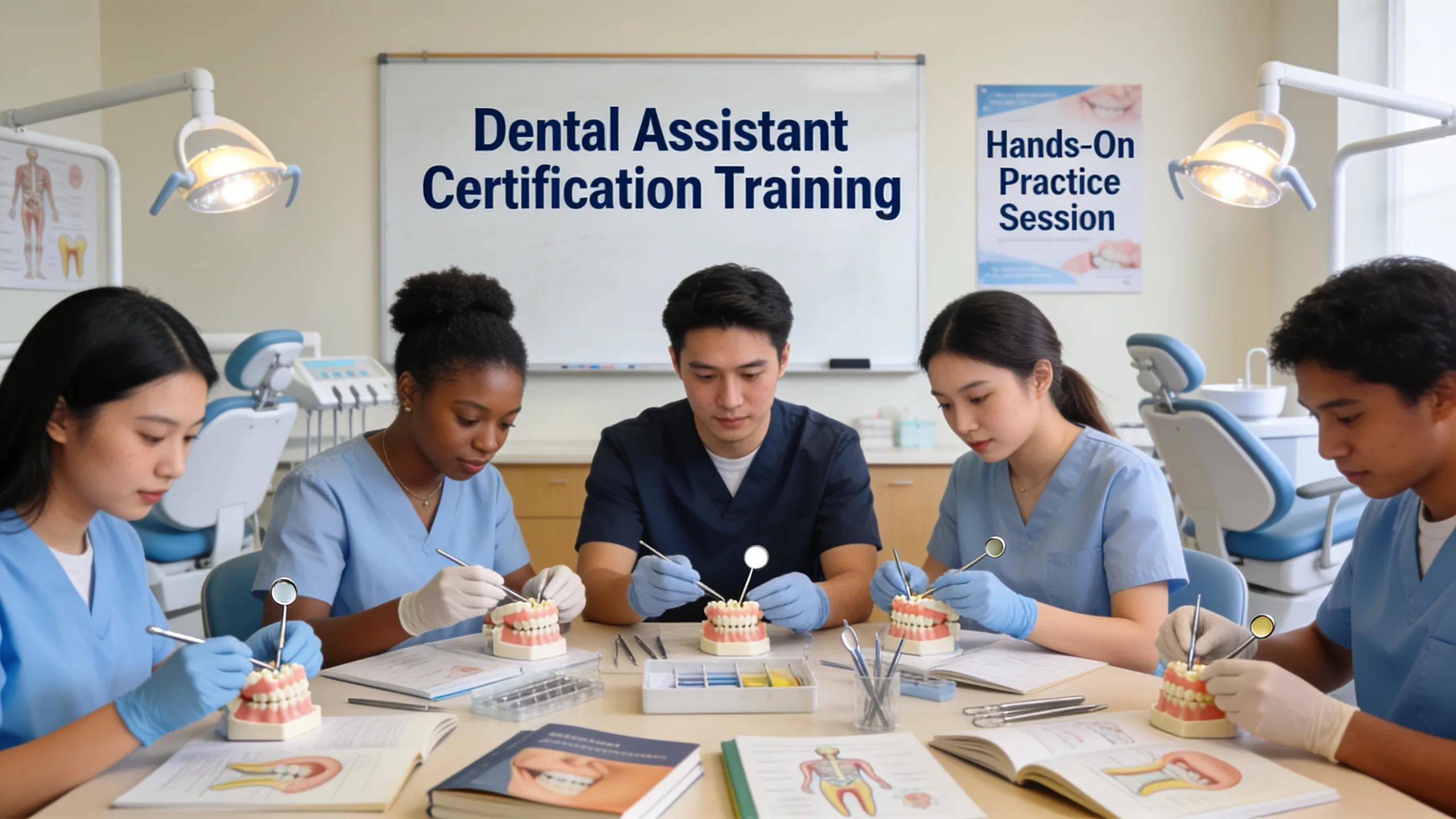 Students in a dental assisting lab practicing clinical skills to meet certification requirements