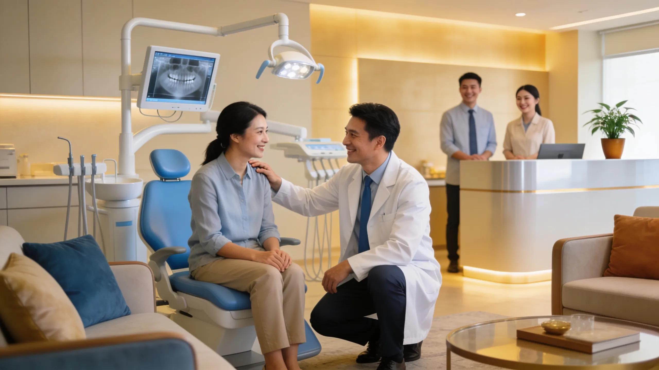Endodontist consulting with a patient in a modern dental clinic