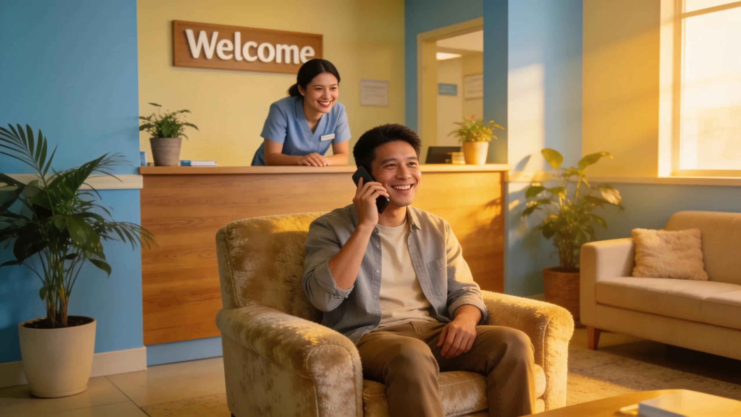 Patient inquiring about emergency dental care at a reception desk