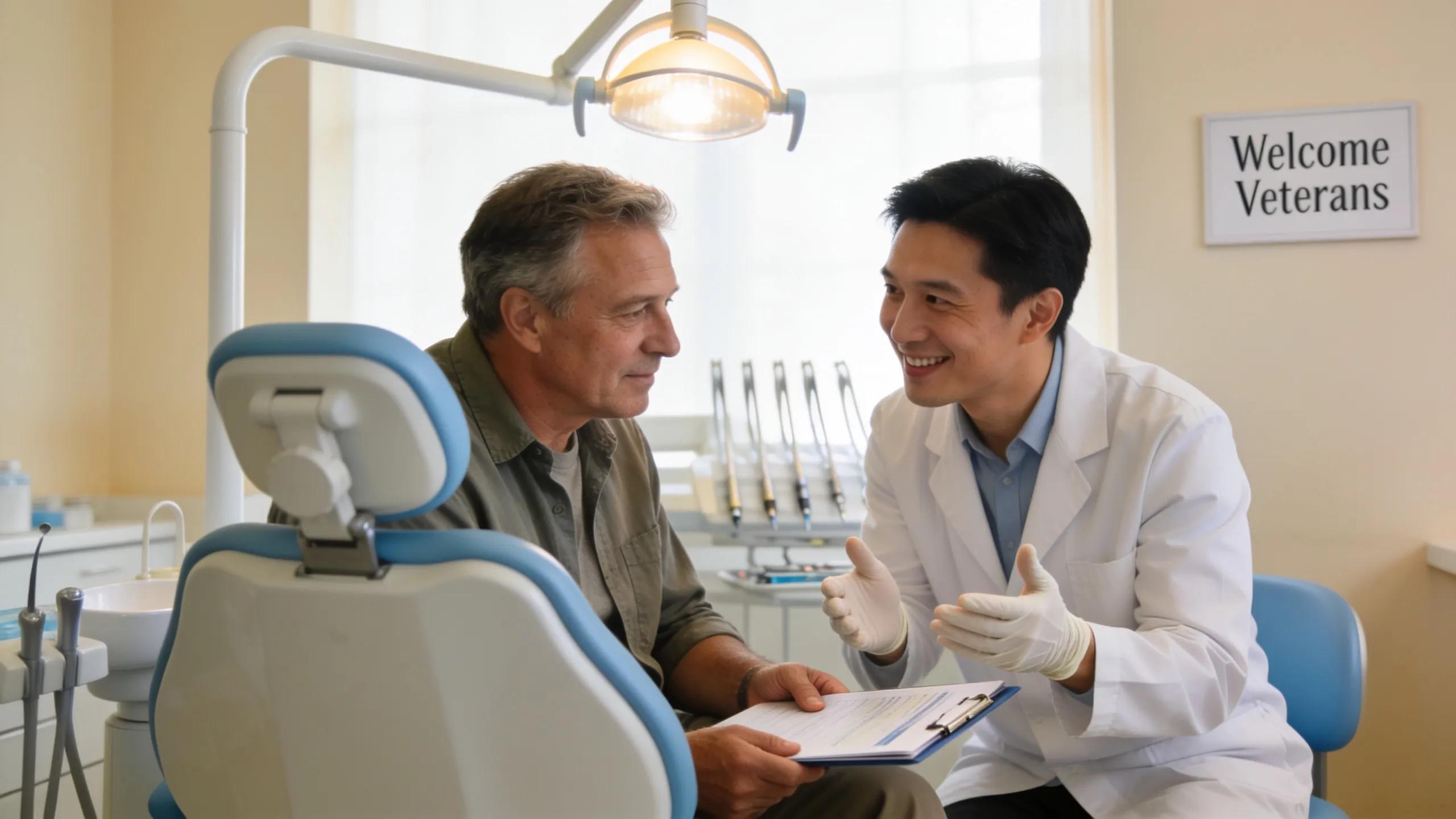 Veteran consulting with a dental professional about dental implants