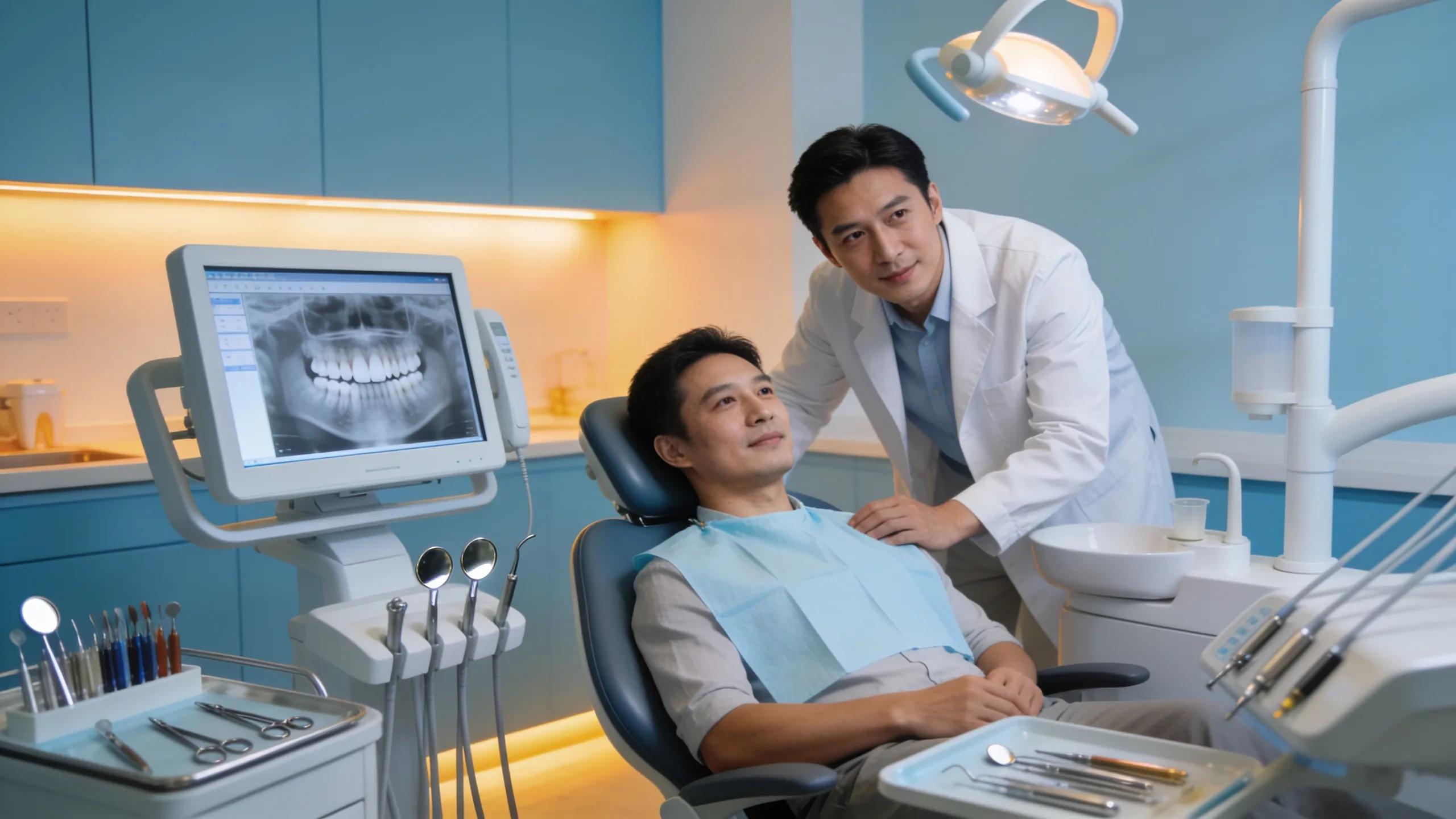 Endodontist preparing for a root canal treatment in a modern dental clinic with advanced technology