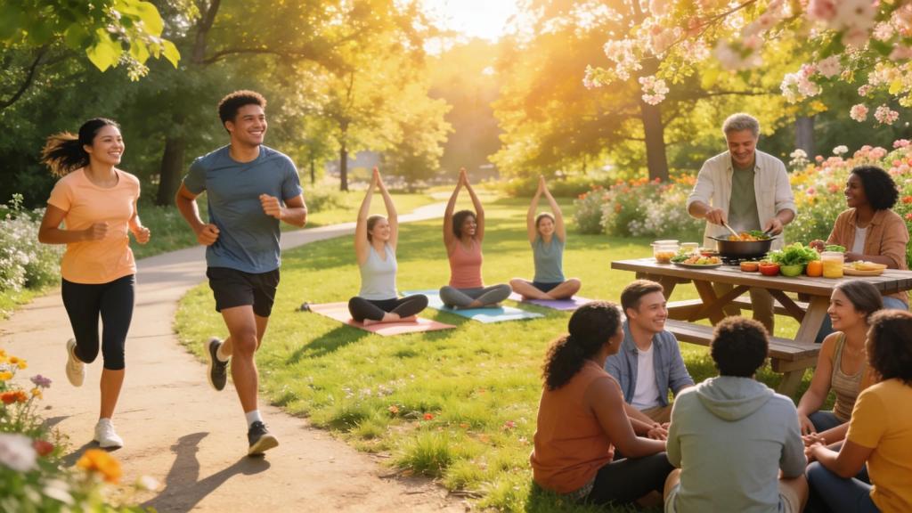 Diverse individuals actively engaging in health activities representing comprehensive health resources