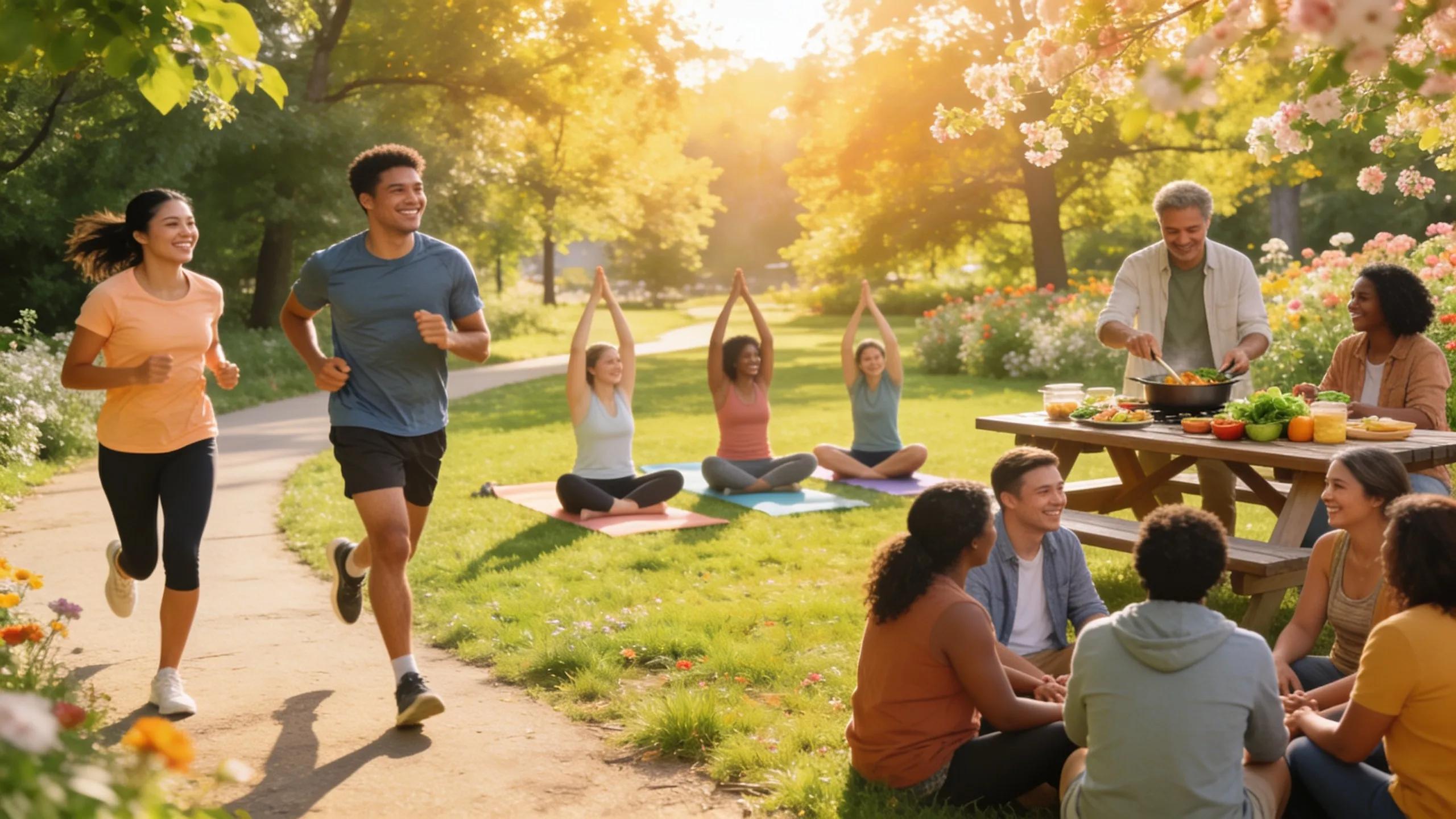 Diverse individuals actively engaging in health activities representing comprehensive health resources