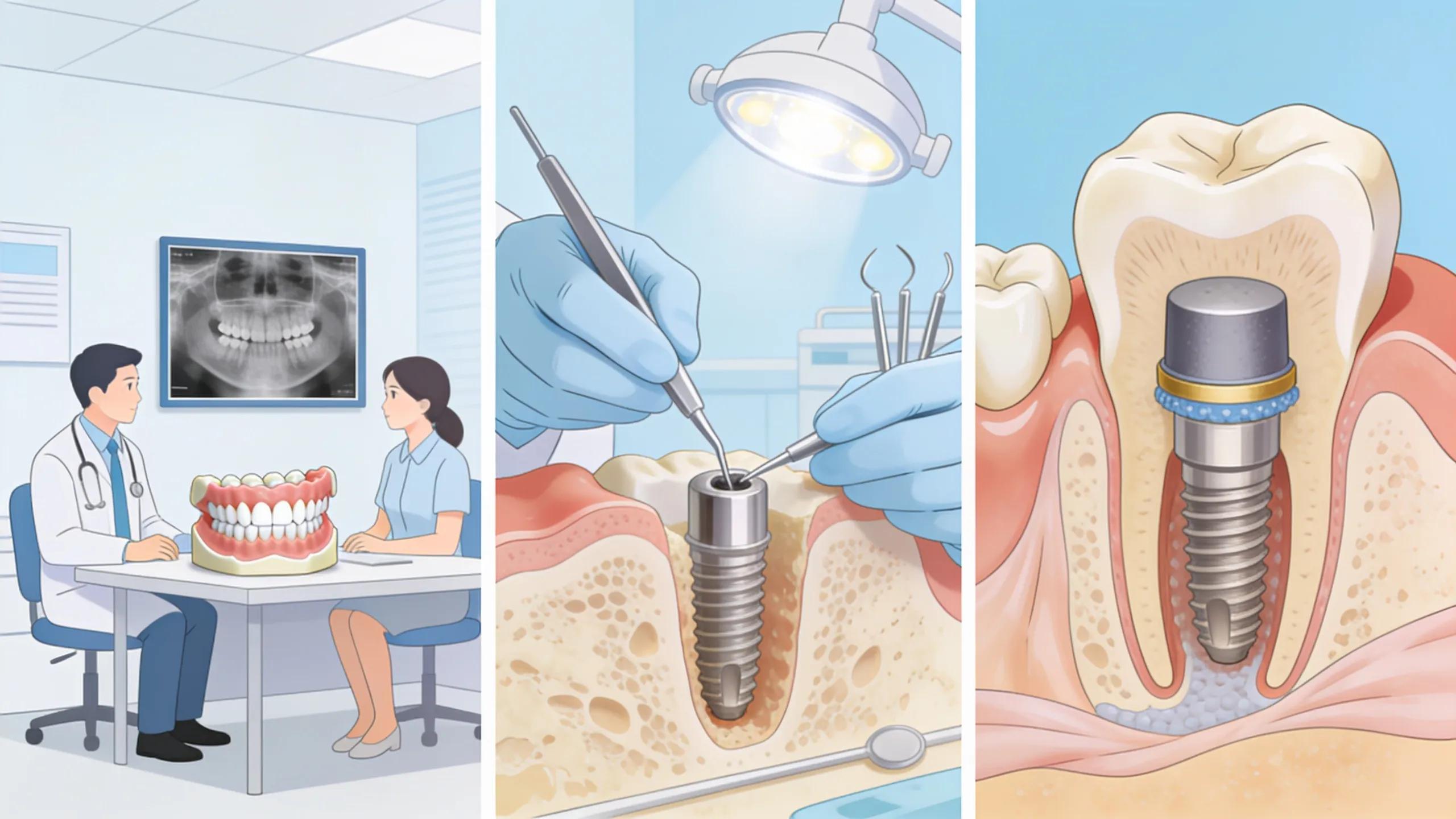 Visual depiction of the dental implants process stages