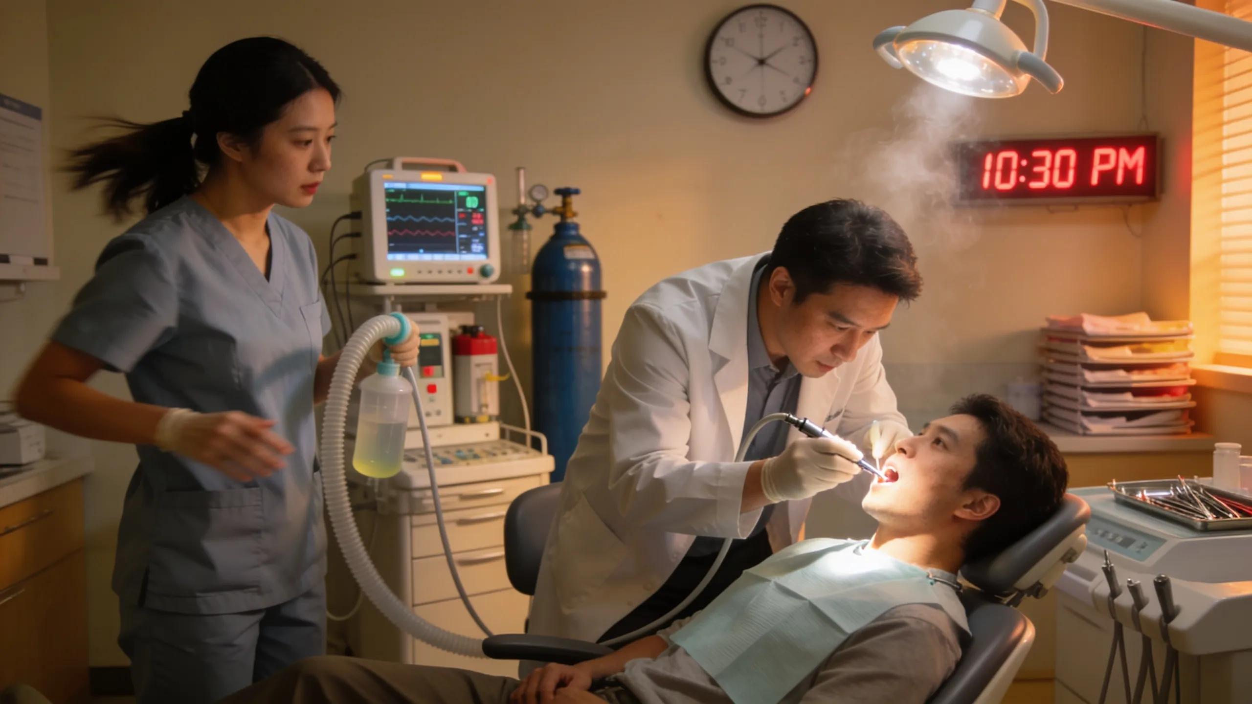 Emergency dental treatment being provided to a patient in need