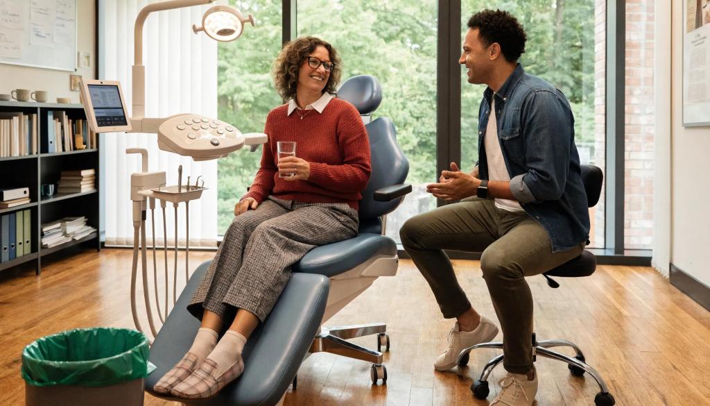 Dental clinic showcasing patient-focused care with a dentist and patient interaction