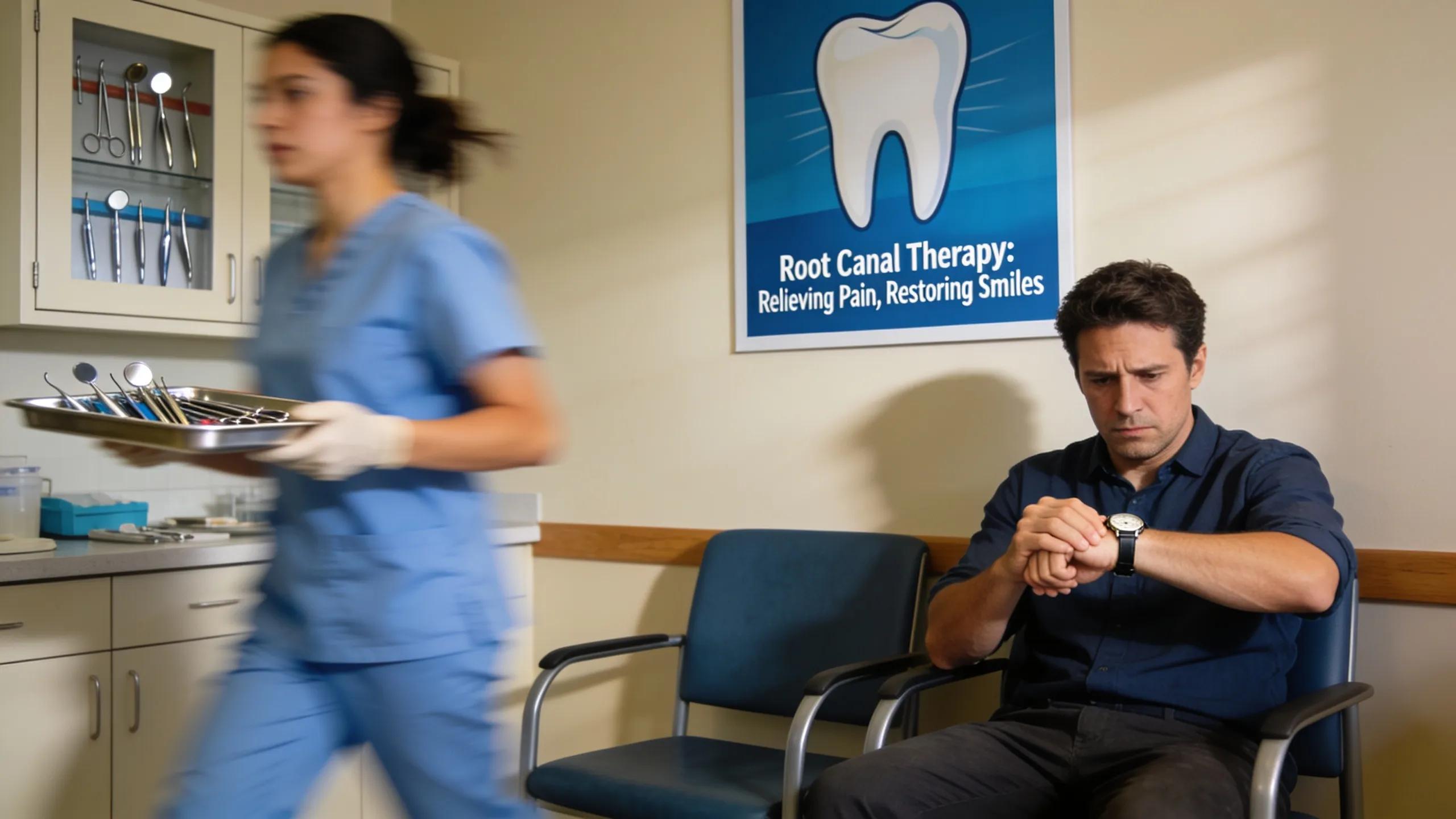Patient waiting for emergency root canal treatment at a dental clinic
