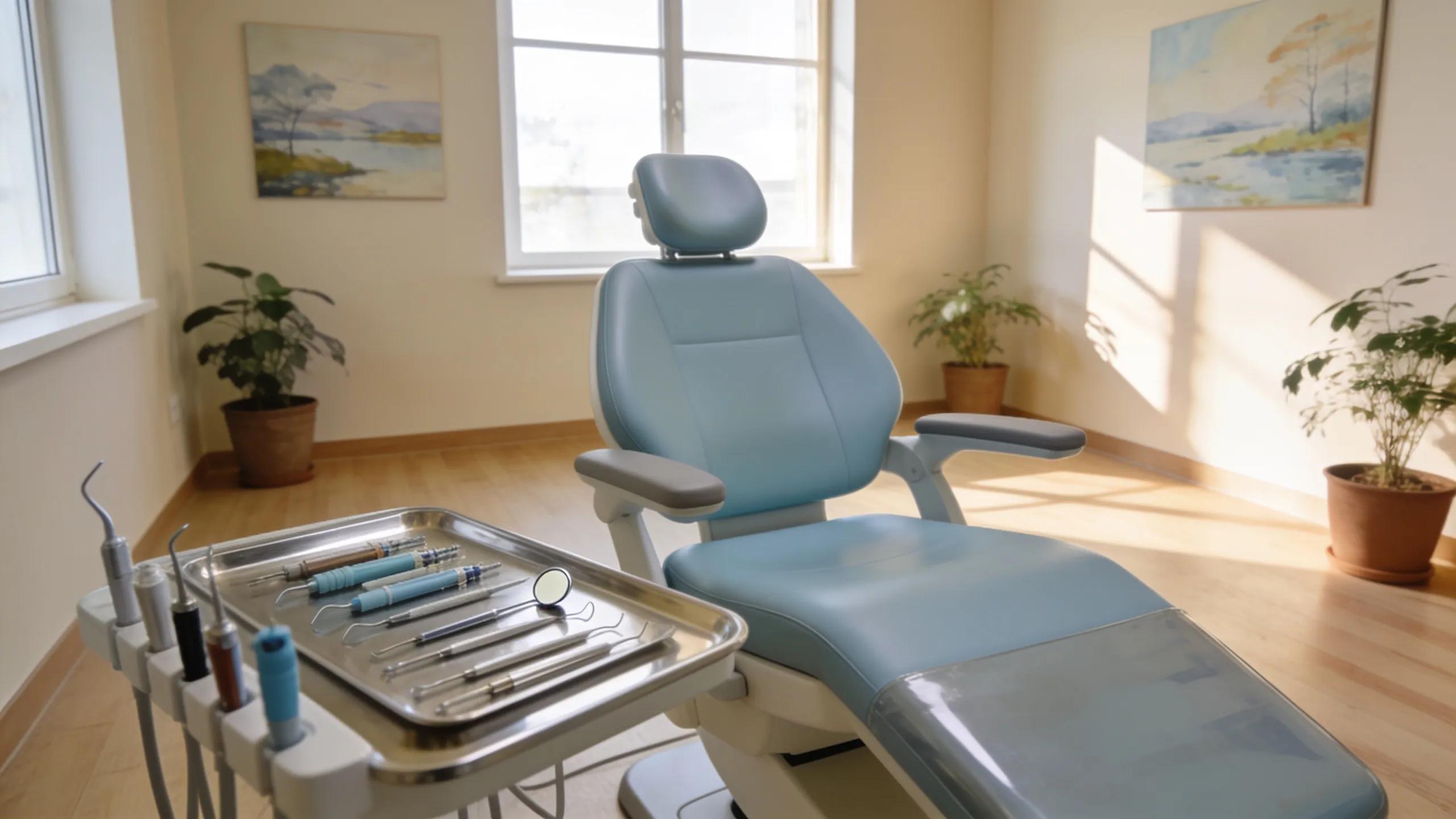 Inviting dental office setup with a chair and dental tools, symbolizing comprehensive dental services