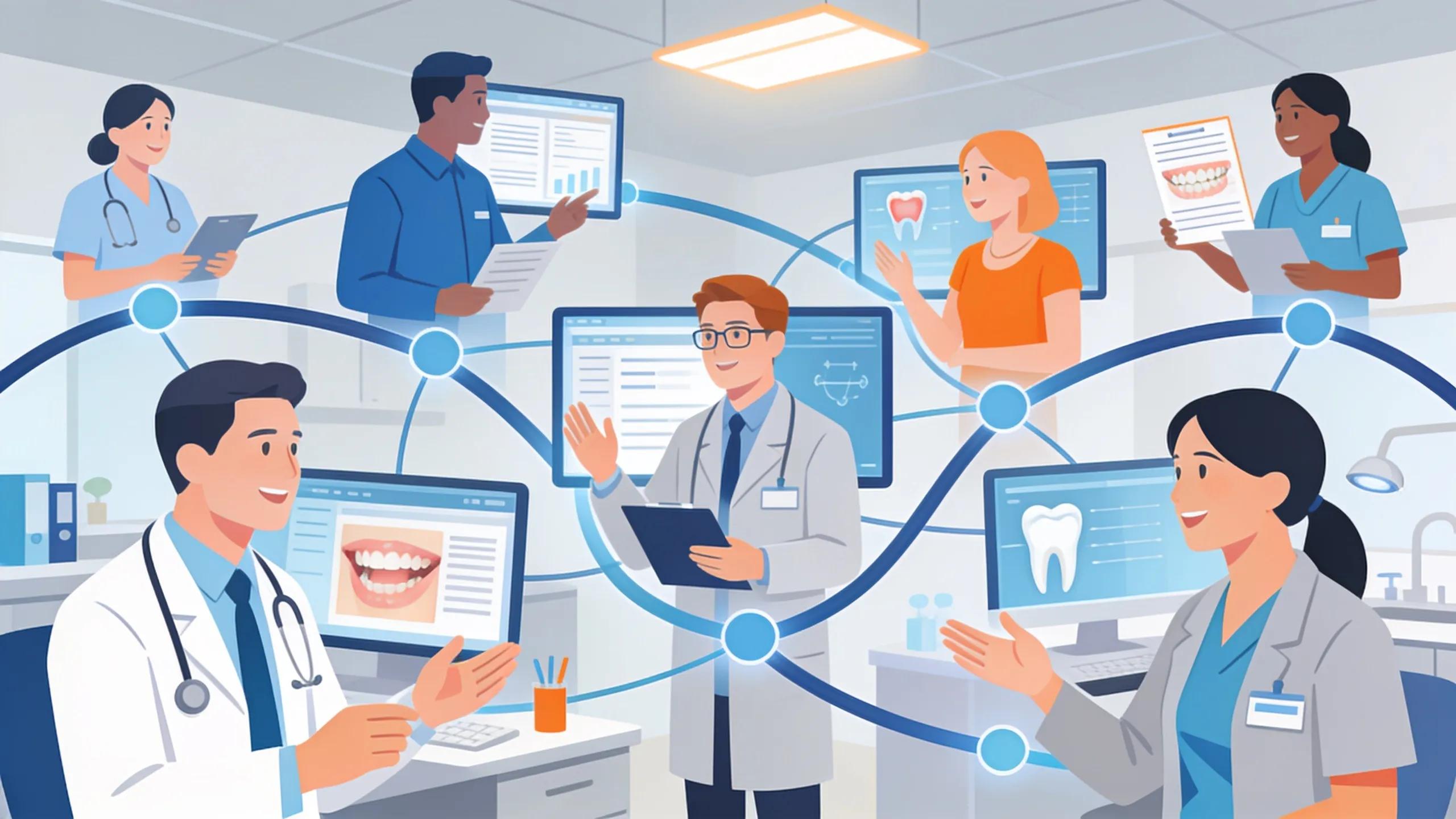 Dental specialists coordinating patient referrals to enhance community care