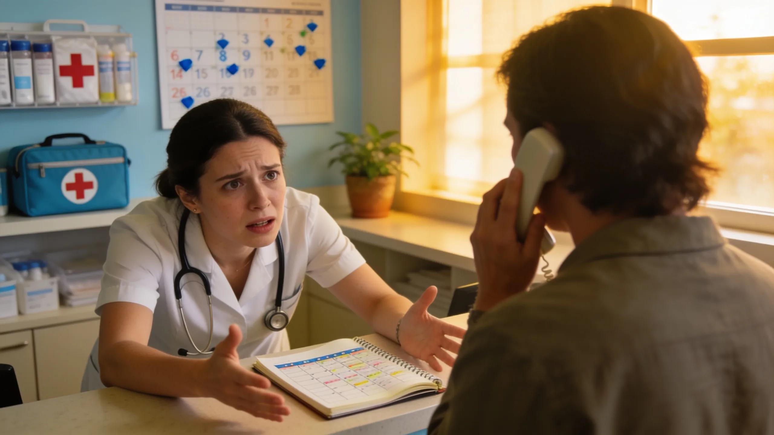 Dental clinic staff helping a patient schedule an emergency appointment