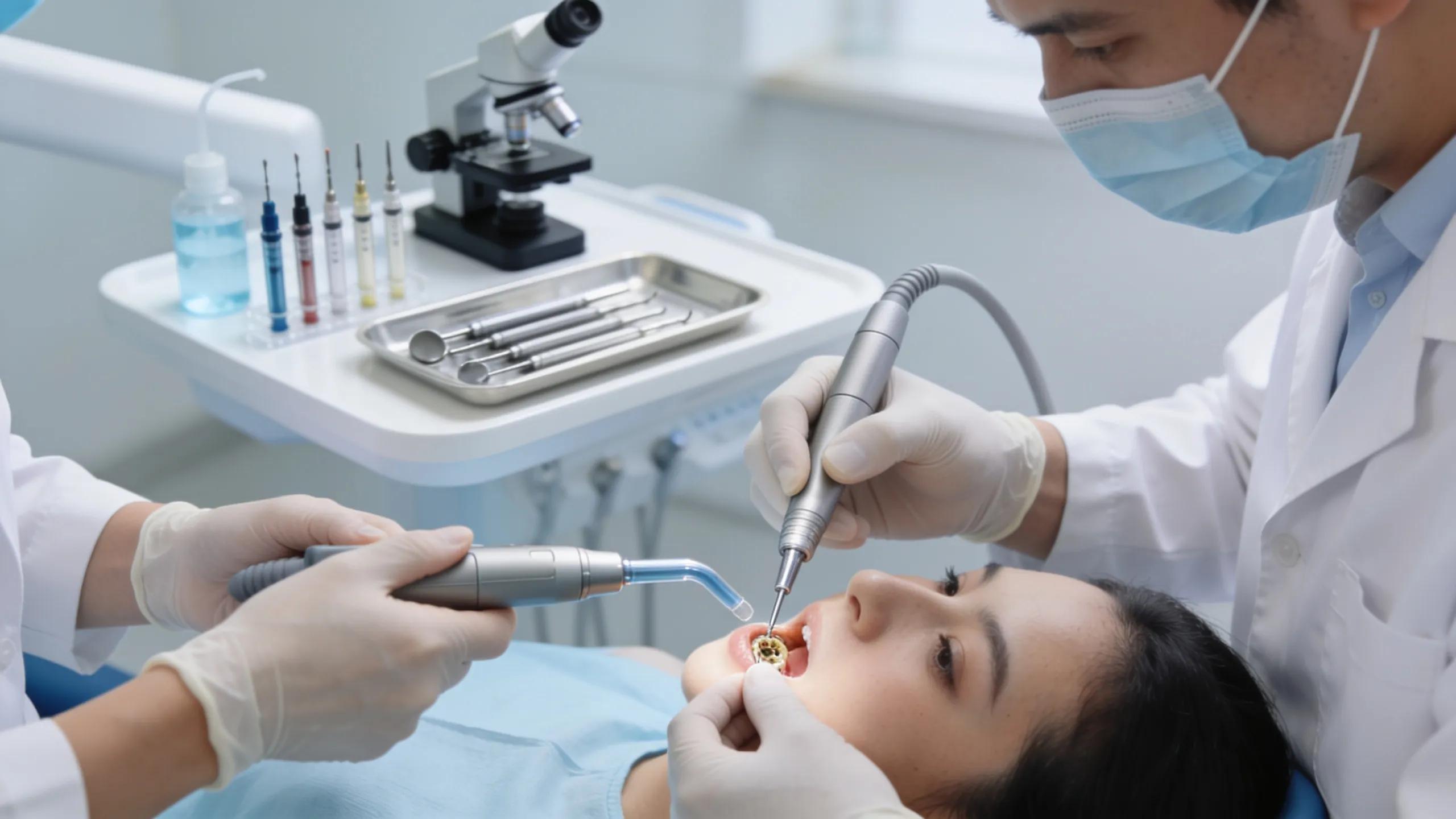 Dental professional conducting a root canal treatment with advanced tools