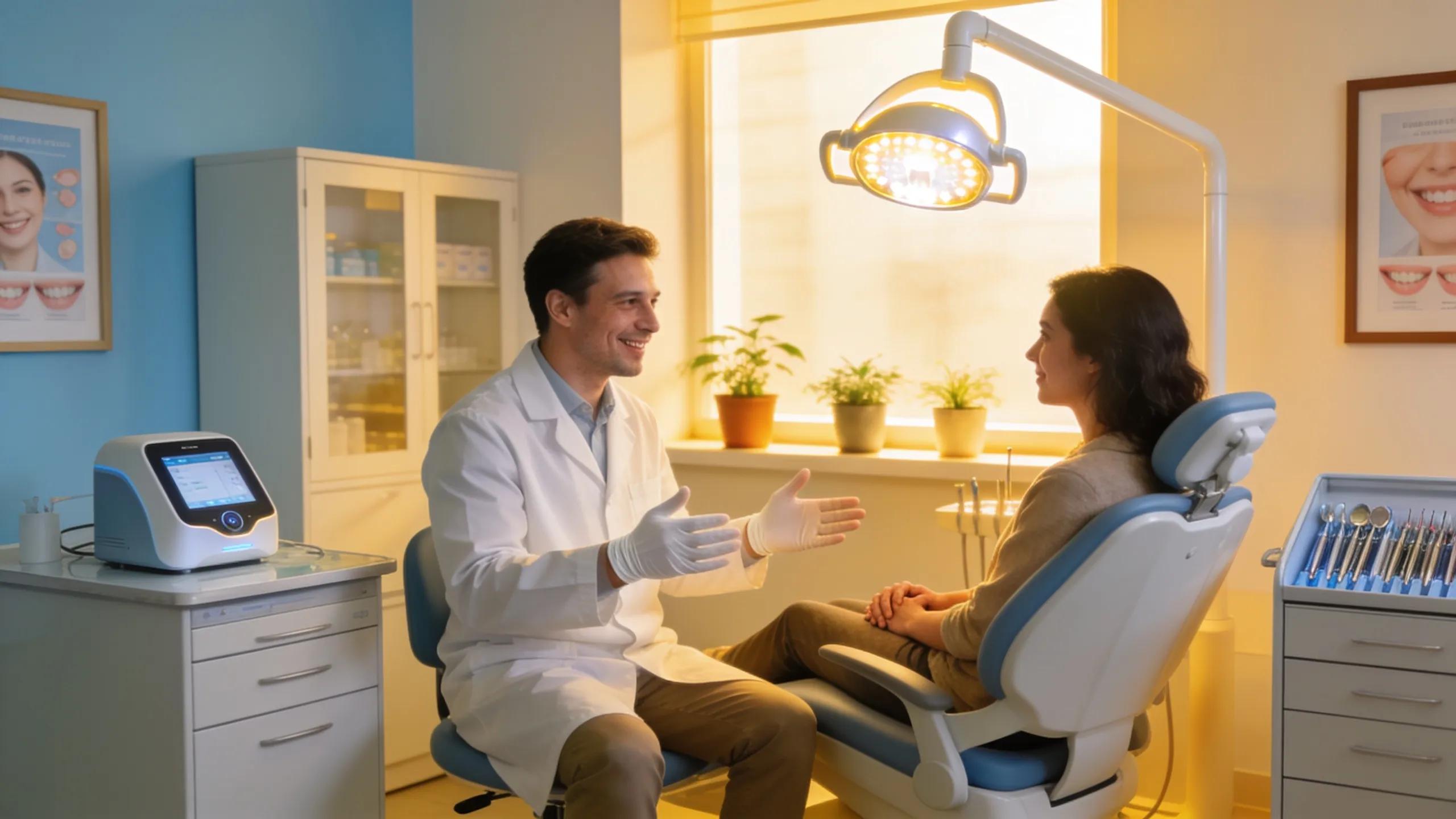 Dentist consulting with a patient in a modern dental clinic