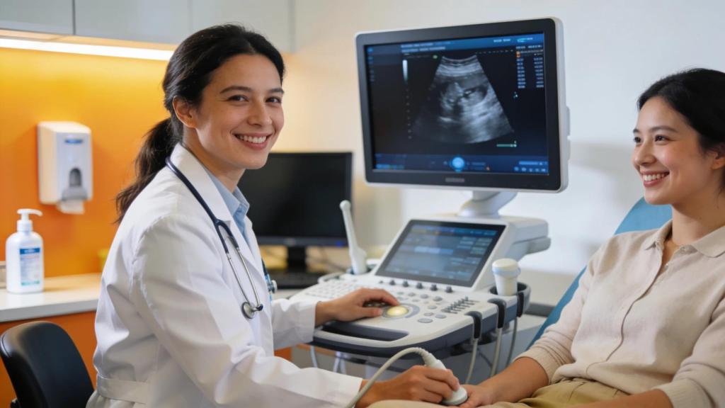Healthcare professional engaging with a patient during advanced imaging in a modern clinic