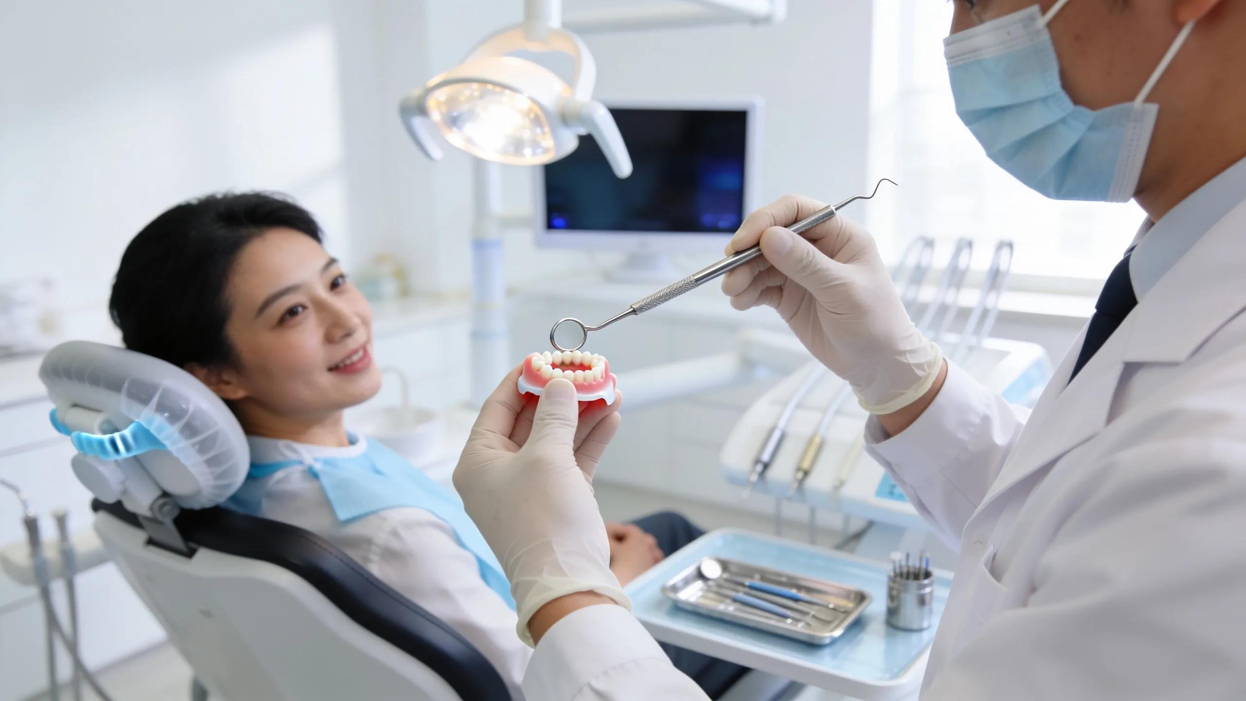 Dental hygienist performing a cleaning procedure on a patient in a modern dental office