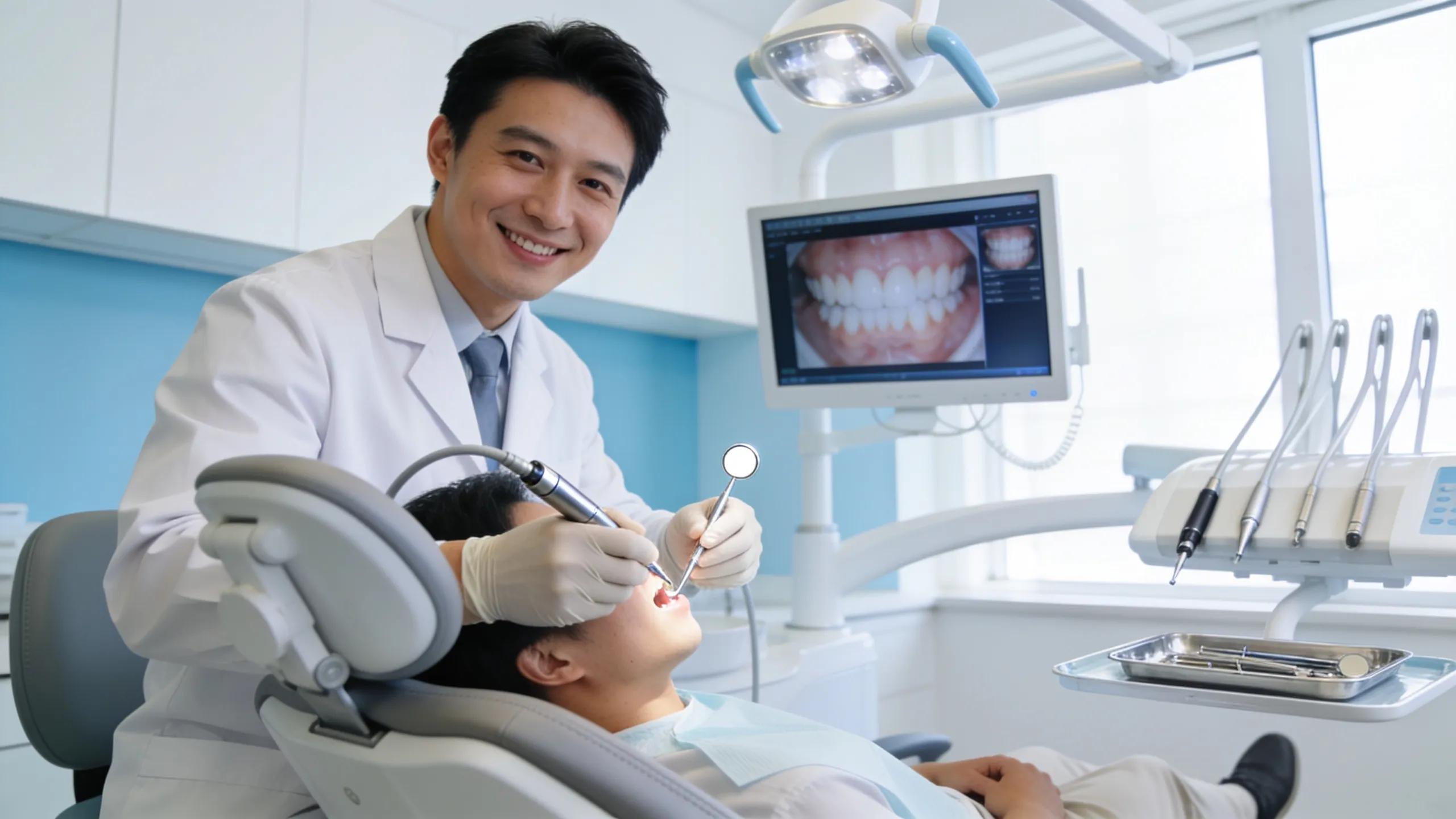 Dental surgery environment featuring a dentist at work, emphasizing patient care and advanced technology