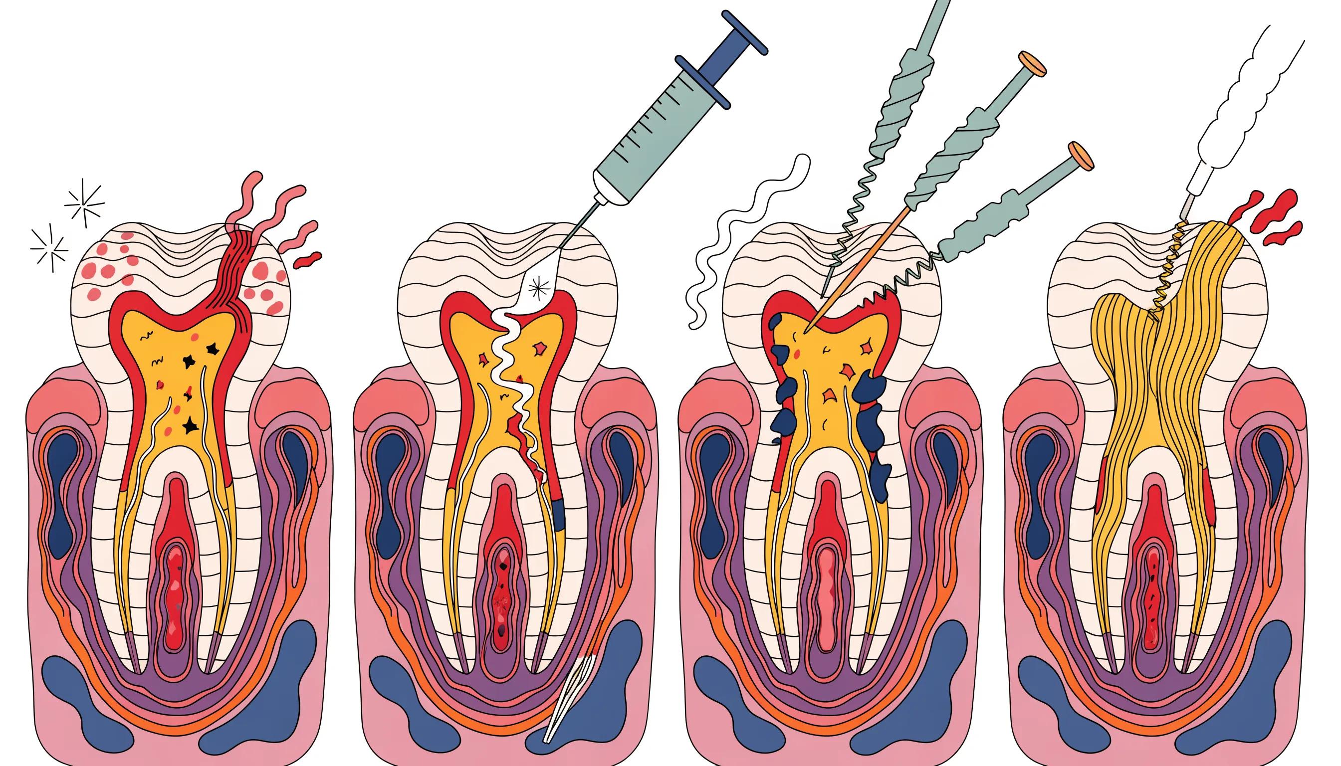 Illustration of key steps involved in root canal treatment