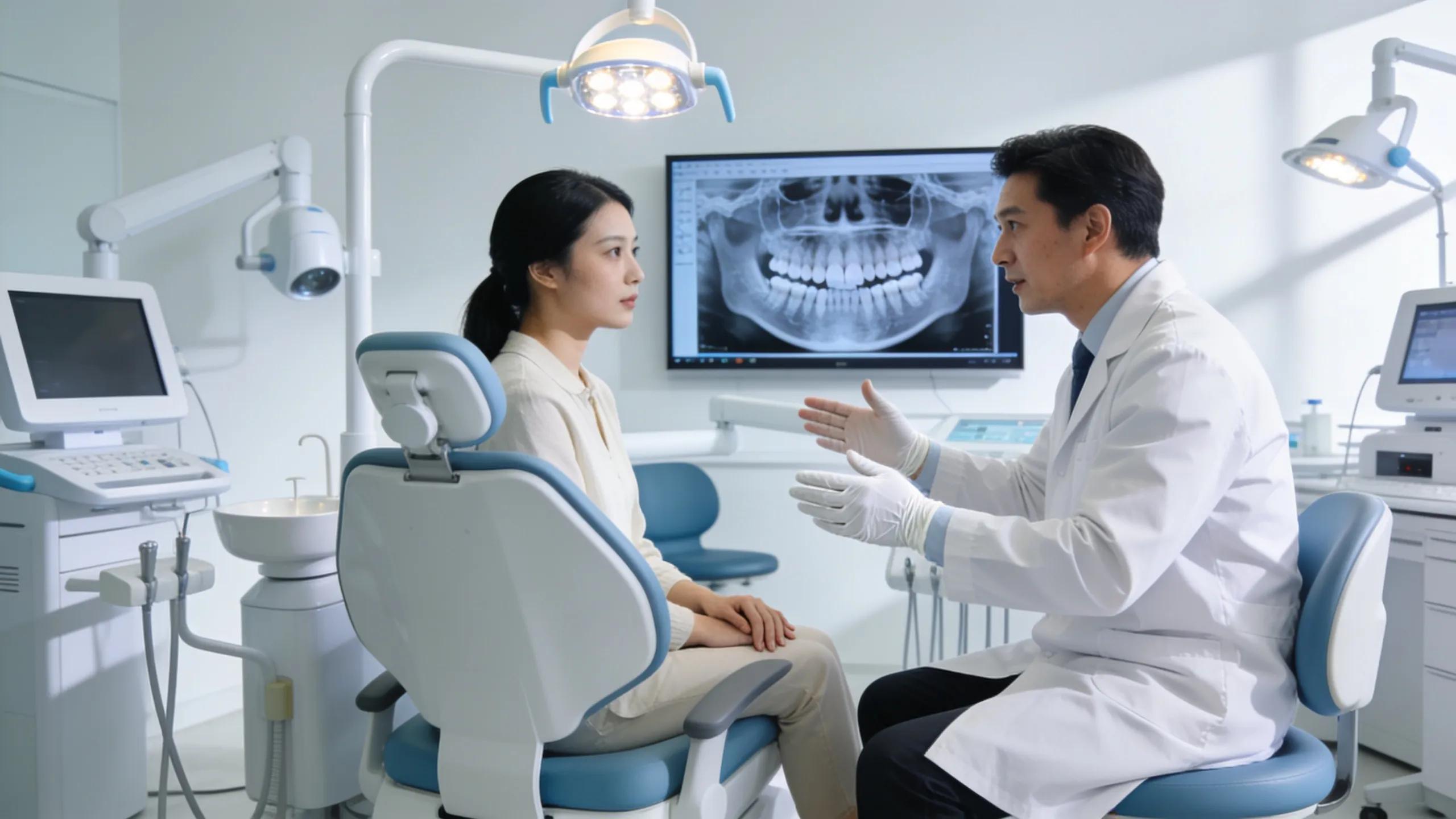 Dentist reviewing CBCT scan results with a patient in a dental office