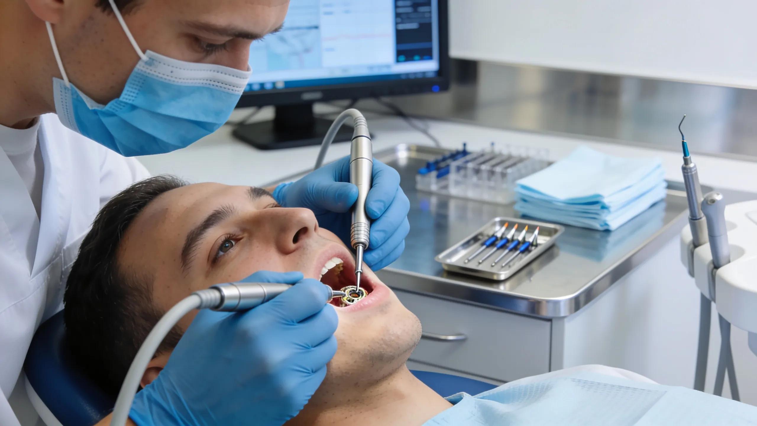 Dentist performing a low-cost root canal procedure with advanced dental tools