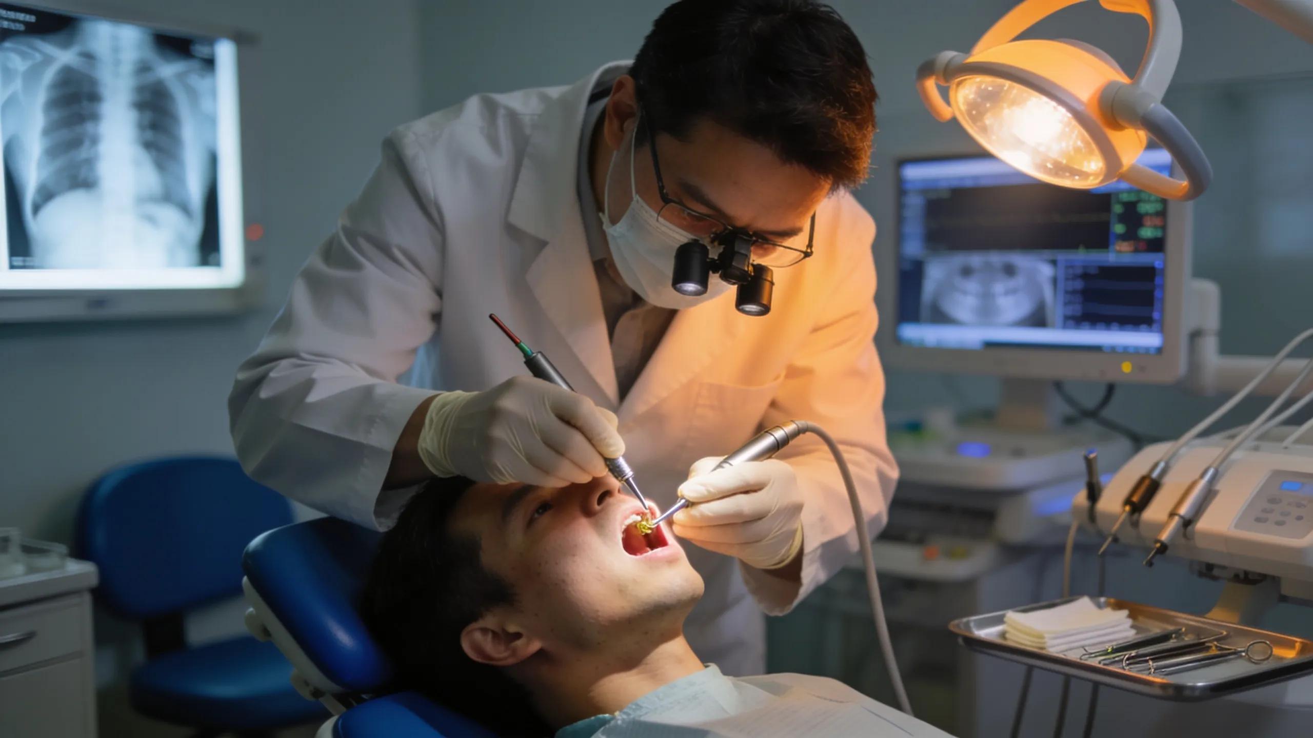 Dental professional performing emergency root canal procedure showcasing specialized care