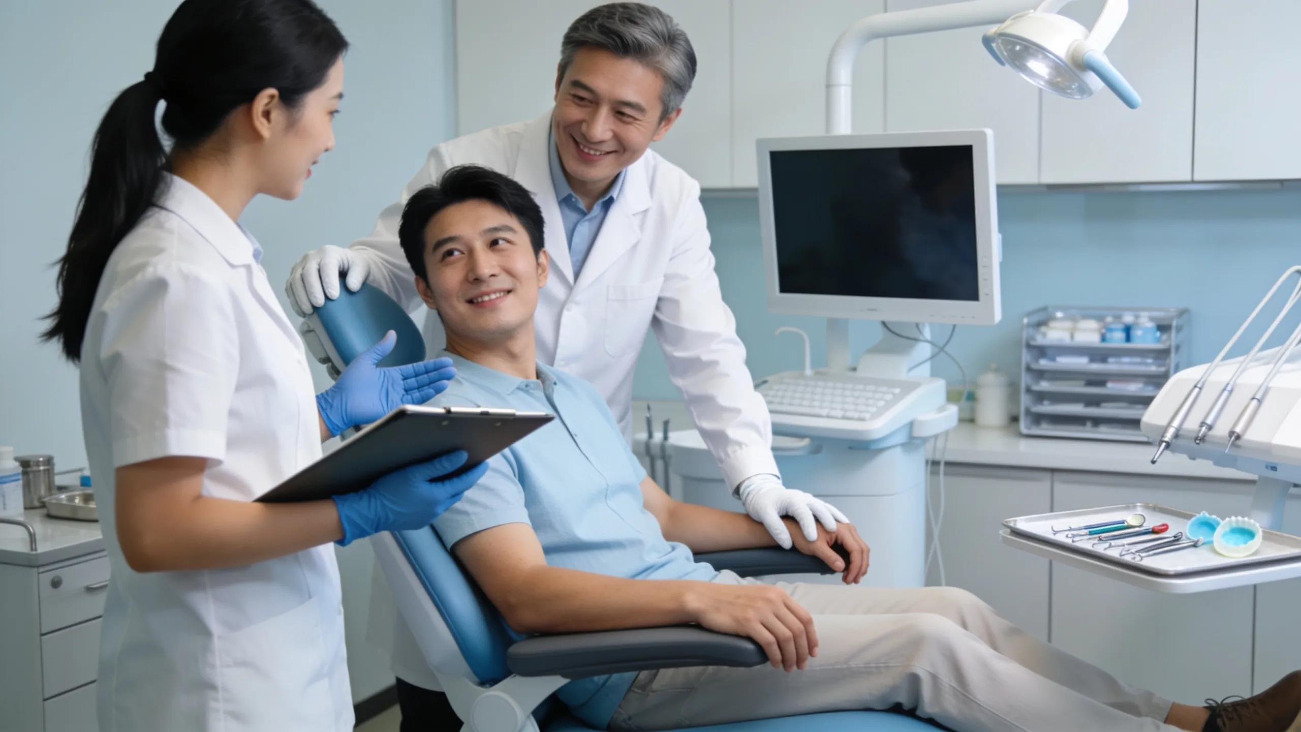 Patient receiving emergency root canal treatment from a dentist and assistant, illustrating urgent dental care access