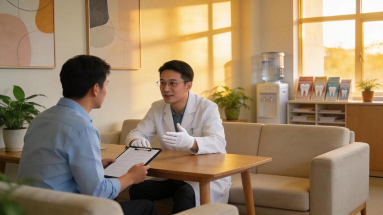 Welcoming dental clinic environment showing patient consultation for root canal therapy