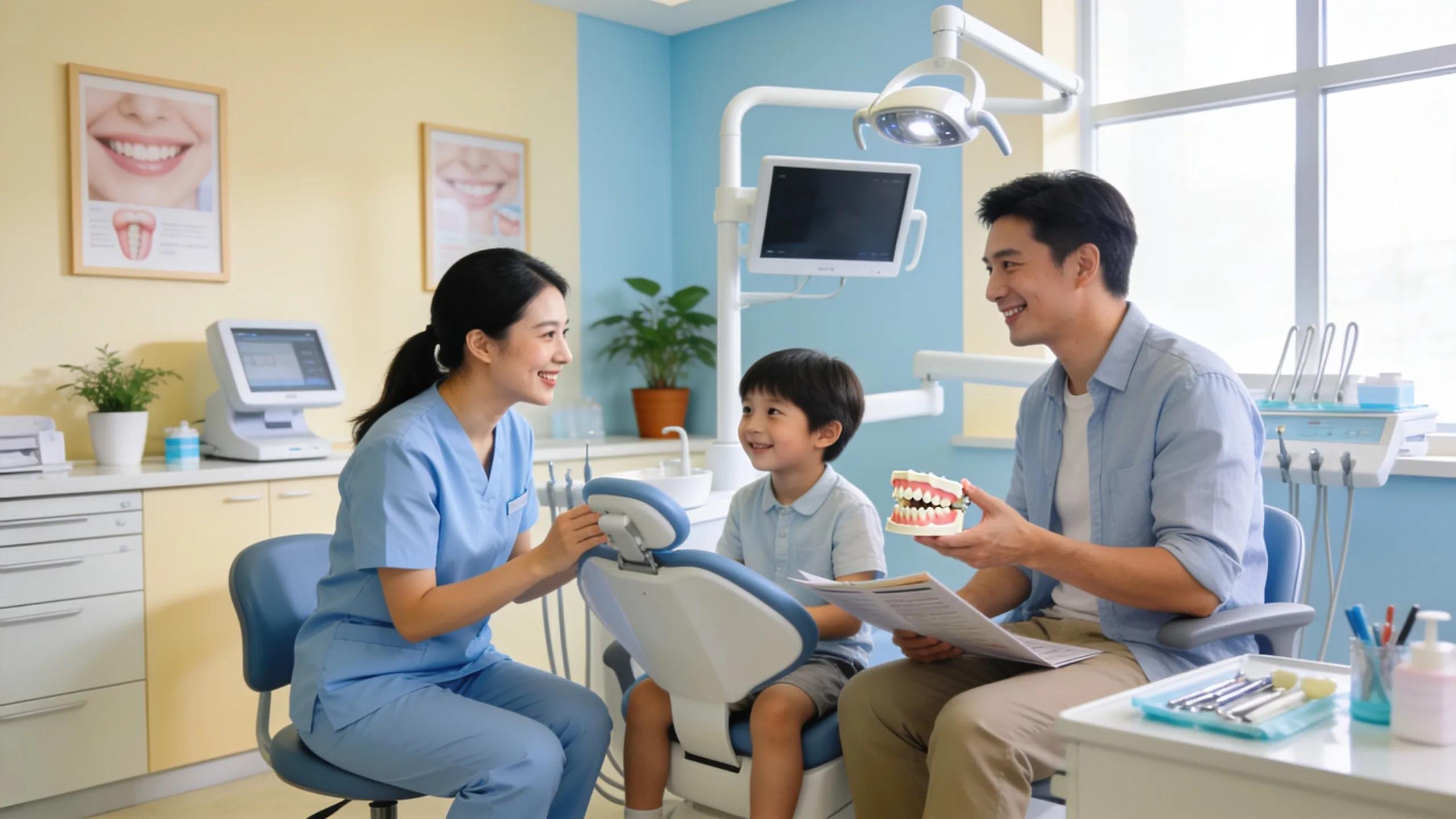 Welcoming dental clinic interior with friendly staff and modern dental setup