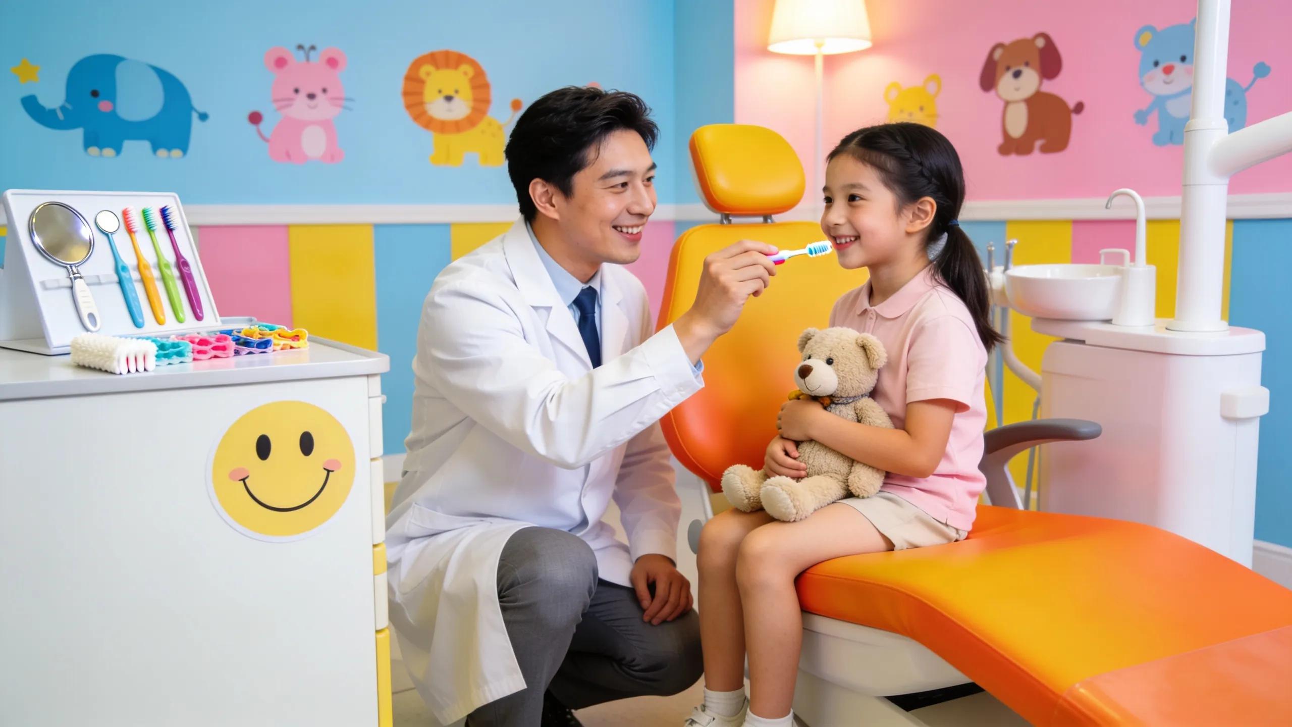 Pediatric dentist engaging with a child, representing affordable dental care options for families