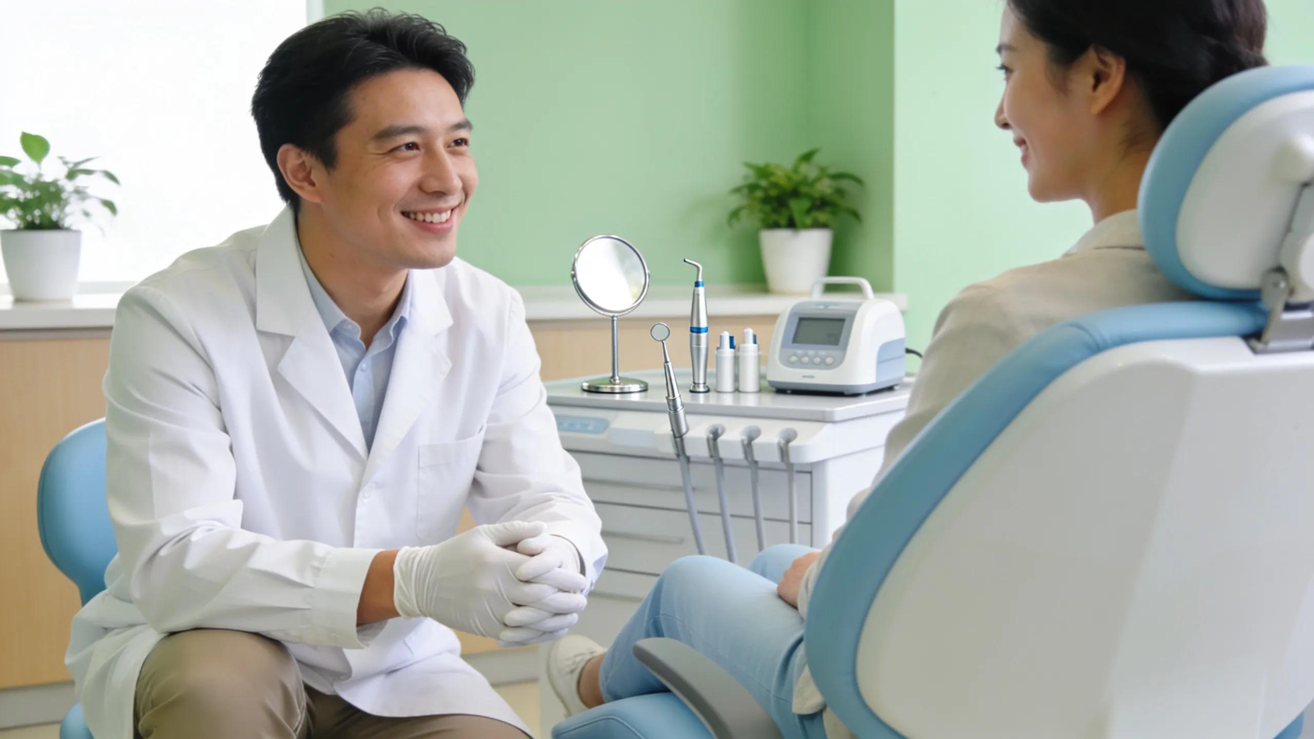 Modern dental clinic with periodontal care focus, featuring a dental professional and a patient