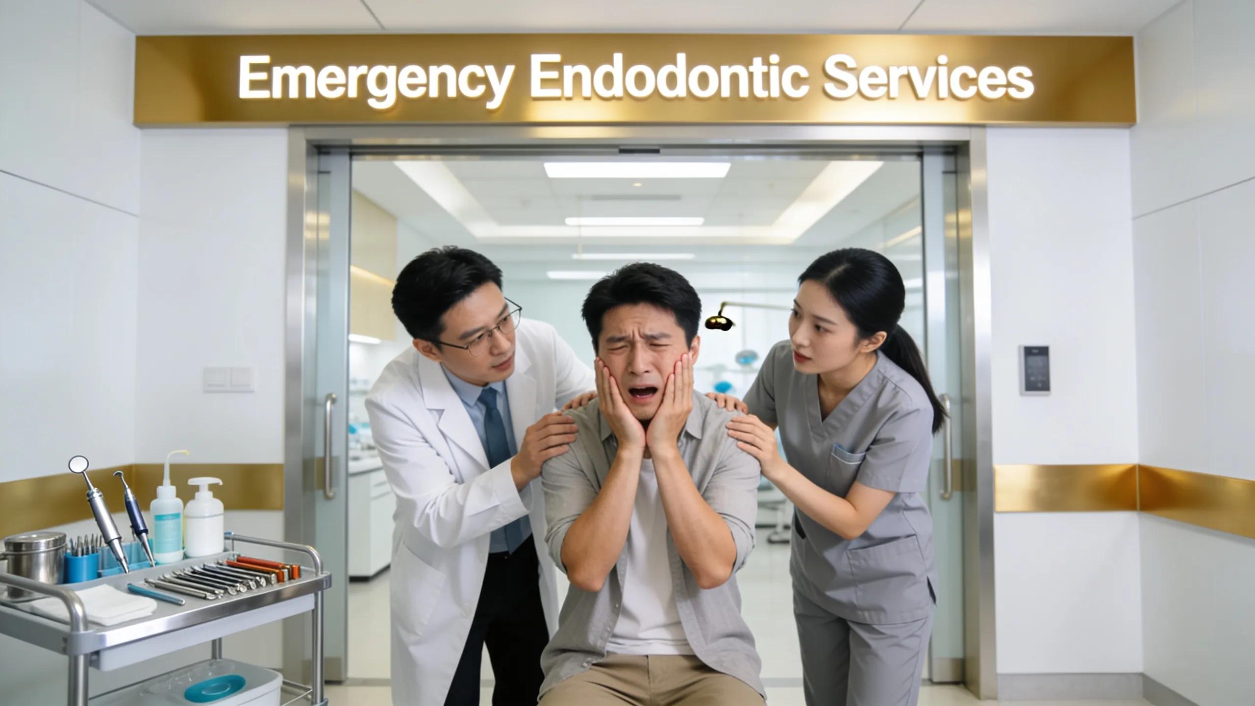 Dental professionals providing urgent care to a patient in a dental emergency, showcasing immediate endodontic services