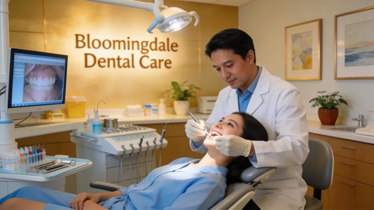 Dental clinic showcasing a dentist and patient during root canal therapy, highlighting comfort and care in Bloomingdale, IL