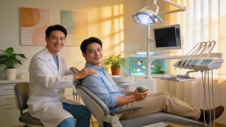 Dental clinic reassuring care during root canal therapy