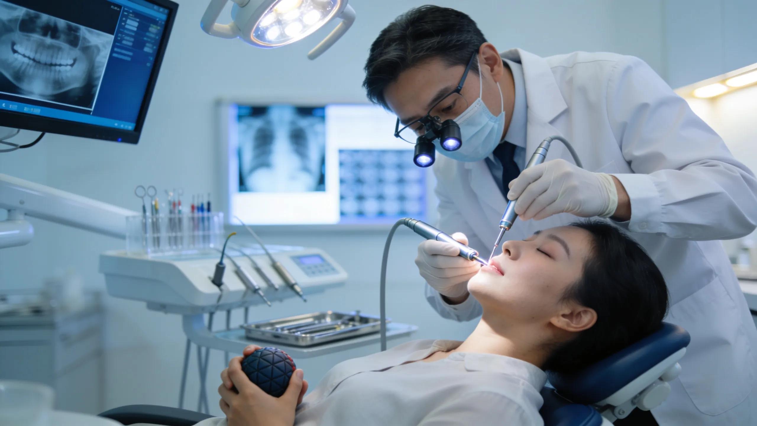 Dentist performing a root canal with advanced tools, emphasizing patient comfort and dental precision at Anodyne Endodontics