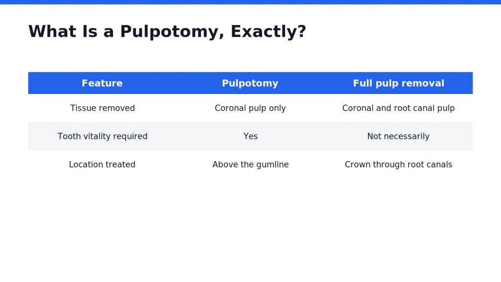 A pulpotomy targets only the coronal pulp — the tissue inside the crown portion